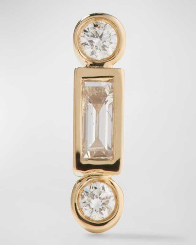 14k Diamond Baguette and Round Stud Earring, Single